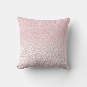 Trendy Pink Glitter & Leopard Print Ombre Design Throw Pillow