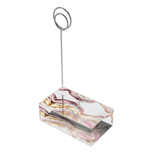Trendy Pink Glitter Marble Place Card Holder (Corner)