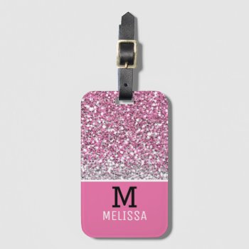 Trendy Pink Glitter Name Monogram Initial Luggage Tag by InitialsMonogram at Zazzle