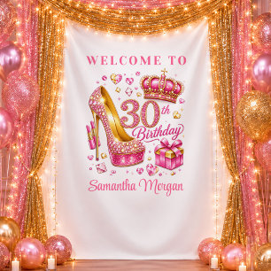 Trendy Pink Glitter Shine 30th Birthday Backdrop