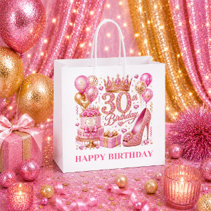 Trendy Pink Glitter Shine 30th Birthday Gift Bag
