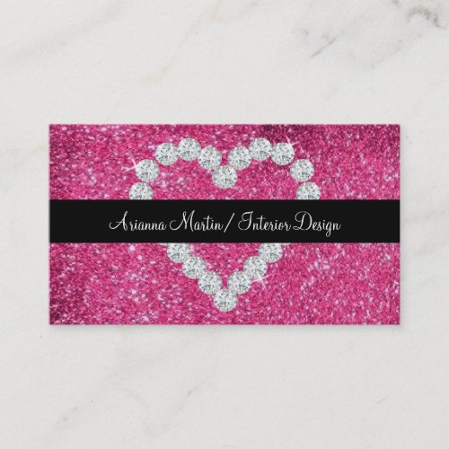 Trendy Pink Glitter Sparkly Diamond Heart Business Cards