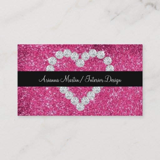 Customizable Trendy Pink Glitter Sparkly Diamond Heart Business Cards