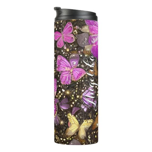 Trendy Pink Gold and Black  Butterflies Custom Thermal Tumbler