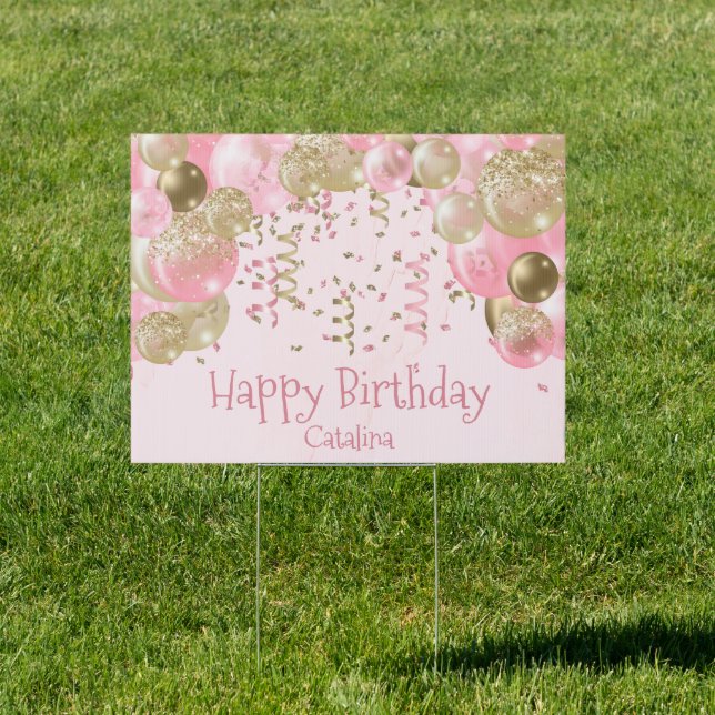 Trendy Pink Gold Balloons Birthday  Sign (Insitu)