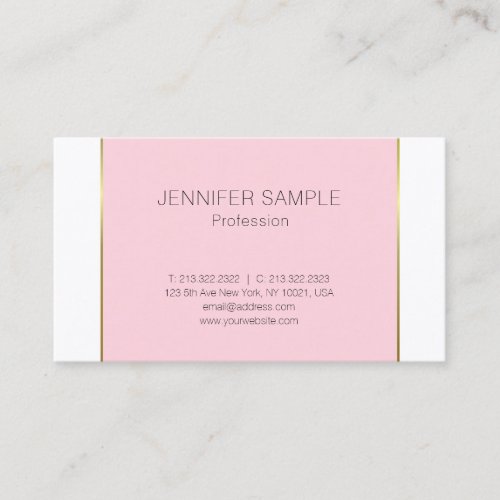 Trendy Pink Gold Design Modern Elegant Clean Plain Business Card