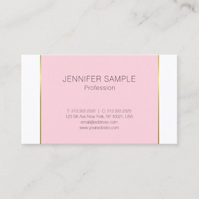 Trendy Pink Gold Design Modern Elegant Clean Plain Business Card (Front)