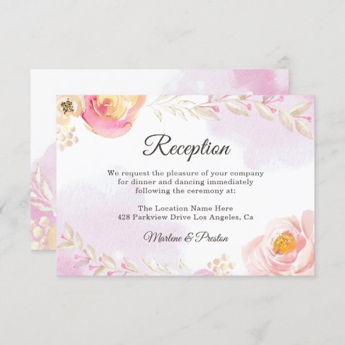 Trendy Pink  Gold Floral Garden Wedding Reception Invitation