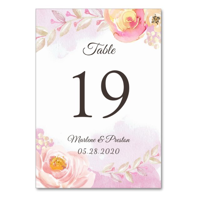 Trendy Pink Gold Floral Wedding Table Number Card