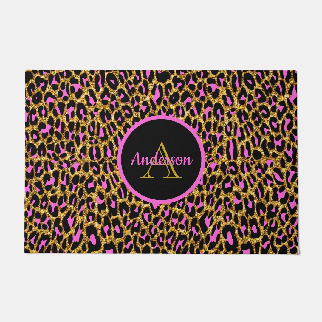 Trendy Pink/Gold Girly Monogrammed Doormat Zazzle