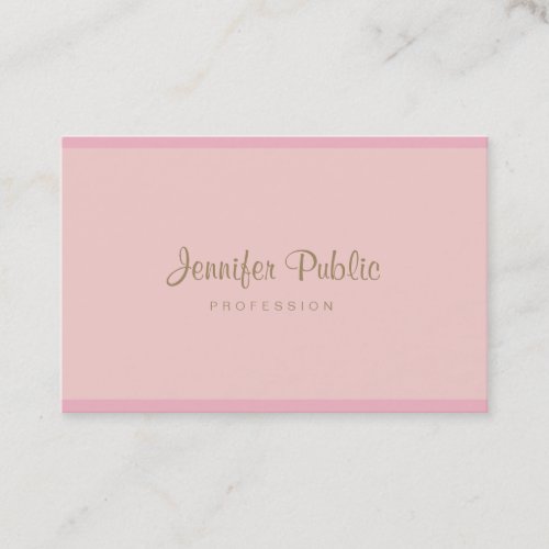 Trendy Pink Gold Hand Script Modern Elegant Plain Business Card