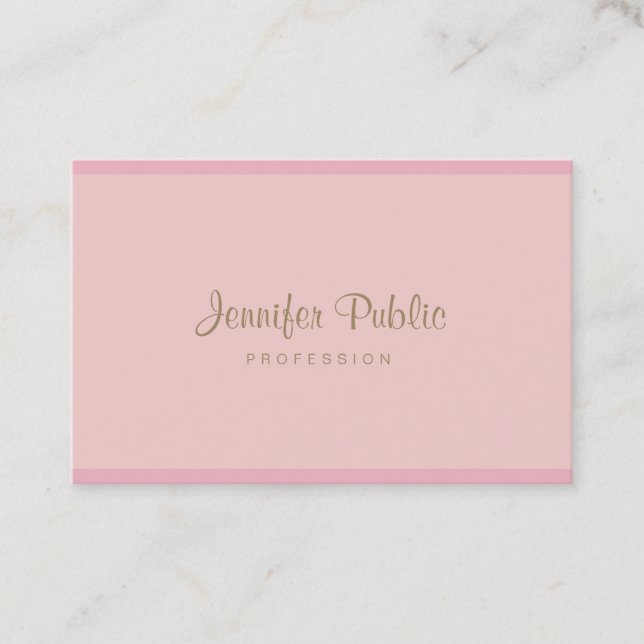 Trendy Pink Gold Hand Script Modern Elegant Plain Business Card (Front)