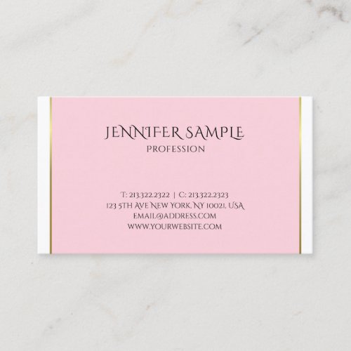 Trendy Pink Gold Modish Sophisticated Plain Luxury Business Card