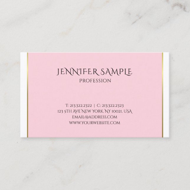 Trendy Pink Gold Modish Sophisticated Plain Luxury Business Card (Front)