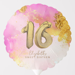 Trendy Pink Gold Sweet 16 Birthday Balloon