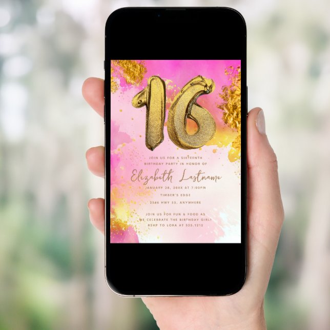 Trendy Pink Gold Sweet 16 Birthday Invitation (Front Digital)