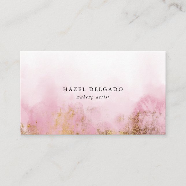 Trendy Pink Gold Watercolor Makeup Artist Appointment Card (Front)