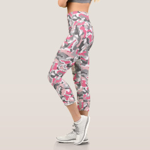 Trendy Pink Gray Camouflage Pattern Capri Leggings