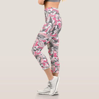 Trendy Pink Gray Camouflage Pattern Capri Leggings