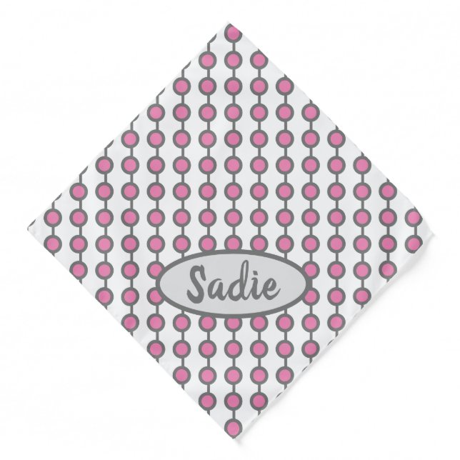 Trendy Pink Gray Geometric Pattern Dogs Custom Bandana (Front)
