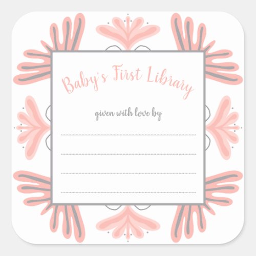 Trendy Pink Gray girl baby shower bookplate label