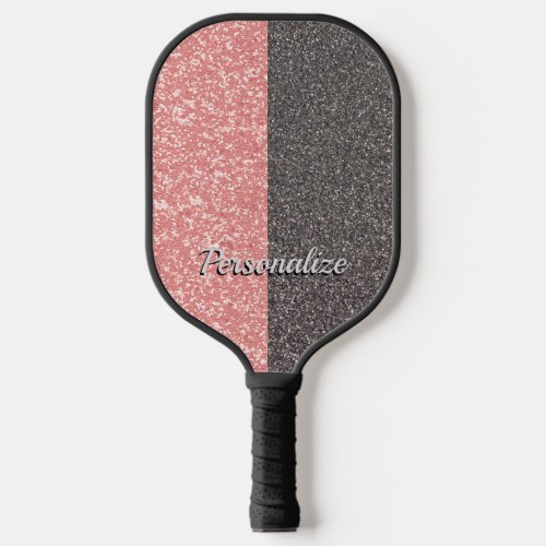 Trendy Pink Gray Glitter Glam Personalized Stylish Pickleball Paddle