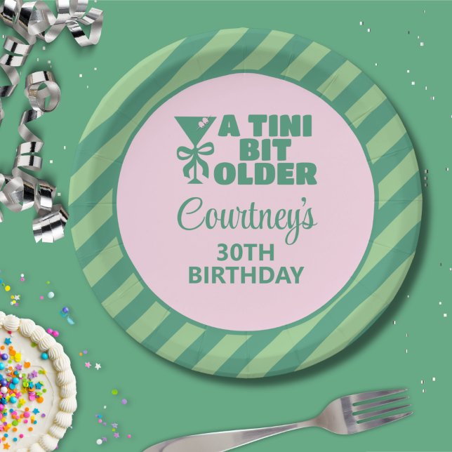 Trendy Pink & Green A Tini Bit Older 30th Birthday Paper Plates (Creator Uploaded)