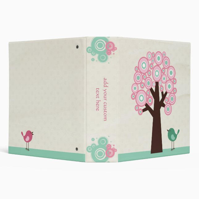 Trendy pink green circles tree bird avery binder (Background)