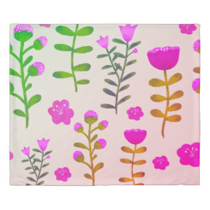Trendy Pink Green Floral Botanical Duvet Cover
