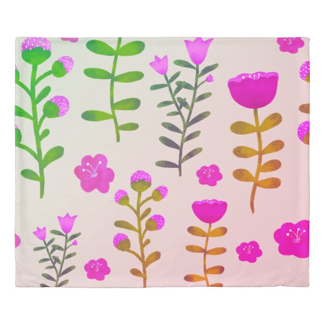Trendy Pink Green Floral Botanical Duvet Cover (Front)