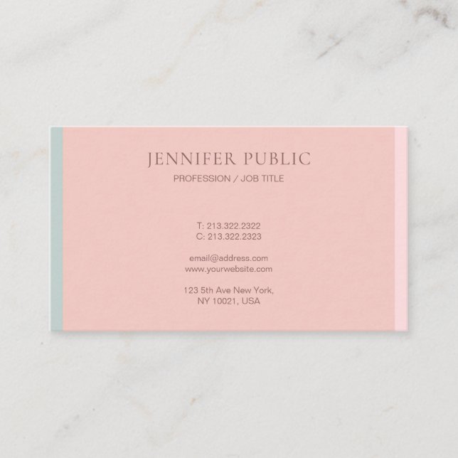 Trendy Pink Green Pastel Colors Template Elegant Business Card (Front)