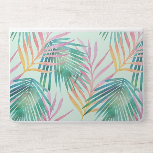 Trendy Pink  Green Watercolor Tropical Palm Leaf HP Laptop Skin