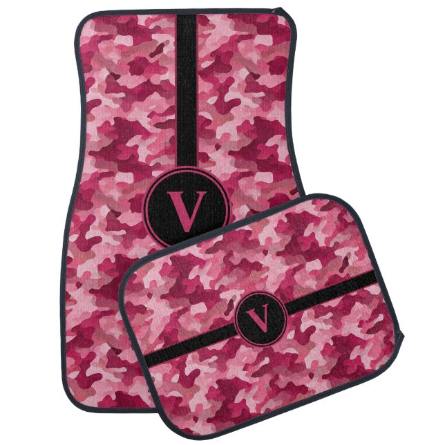 Trendy Pink, Grey, and Black Camo Personalized  Car Floor Mat (Set)