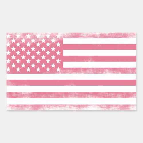 Trendy Pink Grunge American Flag Rectangular Sticker