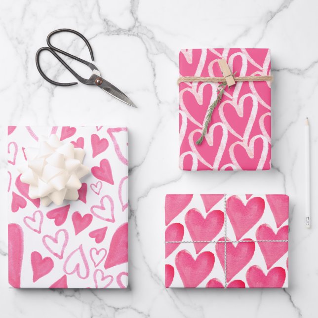 Trendy Pink Hearts Valentines Day  Wrapping Paper  (Front)