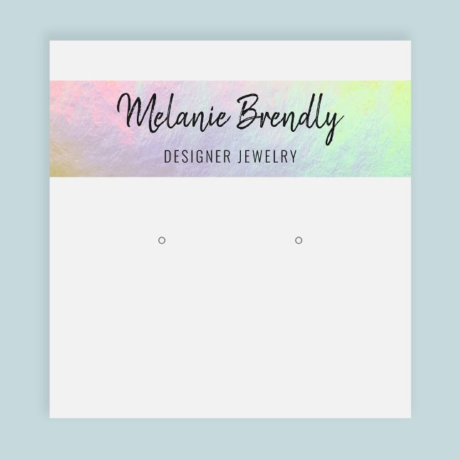 Trendy Pink Holographic Earring Display  Square Business Card (Stylishly Personalize with Your Custom Name. Add Optional Text.)