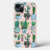 Trendy pink house plants Cactus pattern Case-Mate iPhone Case (Back)
