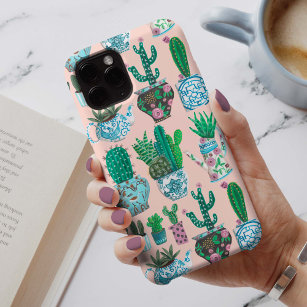 Trendy pink house plants Cactus pattern iPhone 13 Case