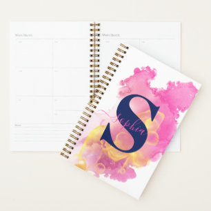 Trendy Pink Ink Cloud, Personalized White, Navy Planner