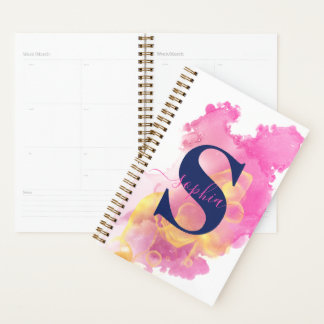 Trendy Pink Ink Cloud, Personalized White, Navy Planner