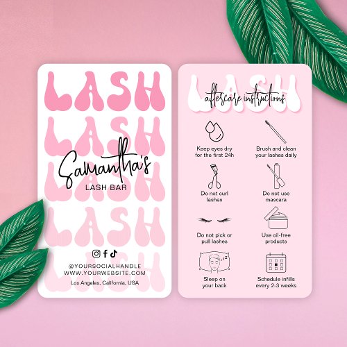 Trendy Pink Lash Aftercare Instructions Retro Font Business Card