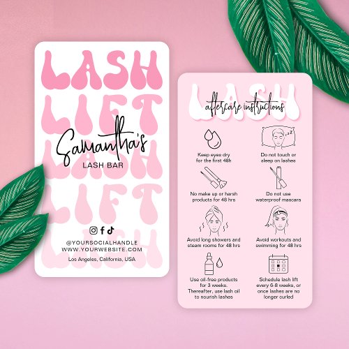 Trendy Pink Lash Lift  Tint Aftercare Retro Salon Business Card