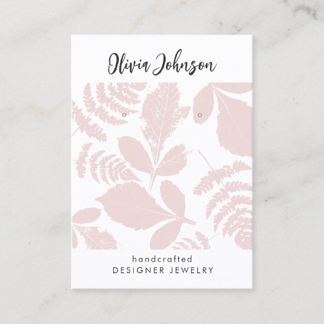 Trendy Pink Leaf Pattern Jewelry Earring Display  Business Card (Front)