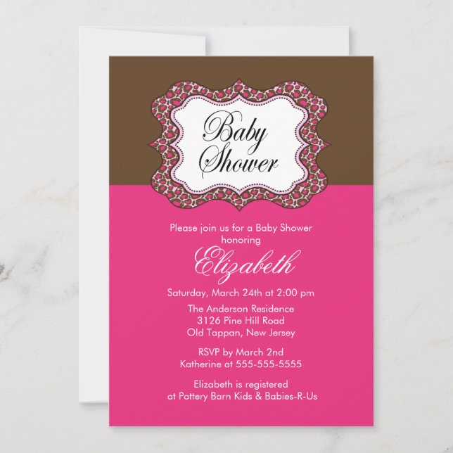 Trendy Pink Leopard Frame Baby Shower Invitation (Front)