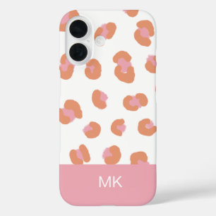 Trendy Pink Leopard Monogram Initial iPhone 16 Case