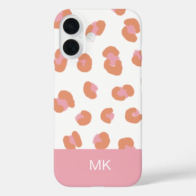 Trendy Pink Leopard Monogram Initial Case-Mate iPhone Case (Back)