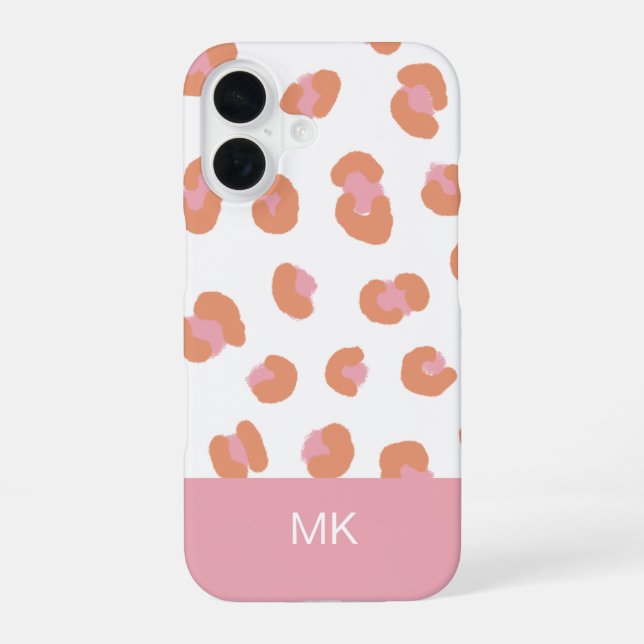 Trendy Pink Leopard Monogram Initial Iphone Case (Back)