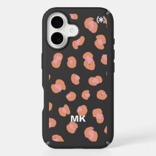 Trendy Pink Leopard Monogram Initial iPhone 16 Case