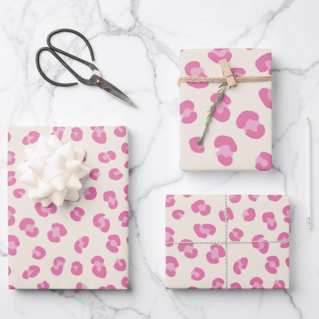 Trendy Pink Leopard Pattern Gift Wrapping Paper Sheets (Front)