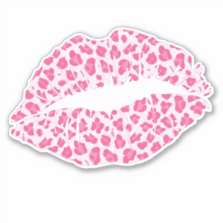 Trendy Pink Leopard Print Kiss - Contour Sticker